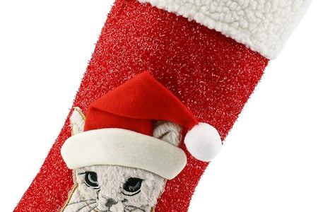 20'' Cute Cat Christmas Stockings Embroidered Xmas Socks Holiday Party Pet Theme Gift for Kitty