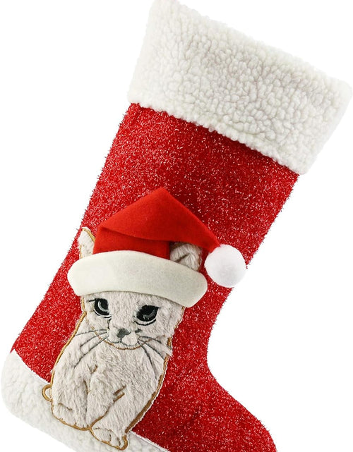 Load image into Gallery viewer, 20'' Cute Cat Christmas Stockings Embroidered Xmas Socks Holiday Party Pet Theme Gift for Kitty
