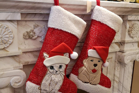 20'' Cute Cat Christmas Stockings Embroidered Xmas Socks Holiday Party Pet Theme Gift for Kitty