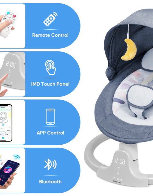 Load image into Gallery viewer, Baby Swing Para Bebés - Control Remoto Por APP Bluetooth, 5 Configuraciones De Velocidad, 10 Nanas, Enchufe USB (Azul)
