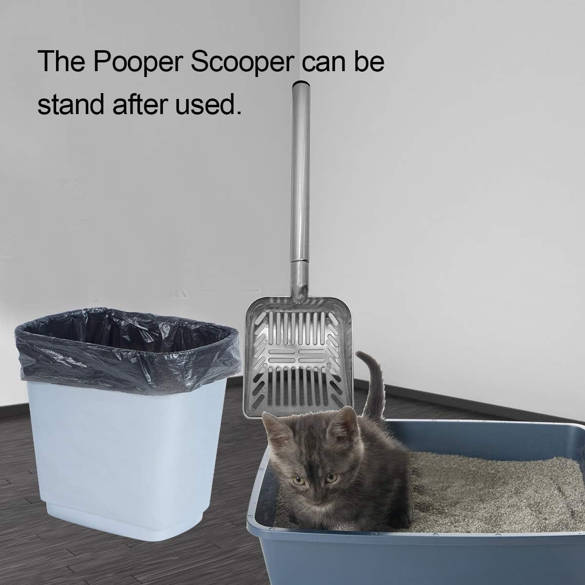 Cat Litter Scooper Metal Cat Litter Scoop Long Handle Cat Scoop Aluminum Litter Box Scooper Kitty Litter Scoop Non-Stick Stronger Large Cat Litter Sifter Scoop Manages Big Clumps of Multi-Cat Families