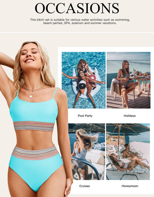 Load image into Gallery viewer, Bikinis for Women High Waisted Bathing Suits for Women Tummy Control Swimsuits Adjustable Shell Strap Bikini Set 2025 Summer Swimwear Navy Blue M
