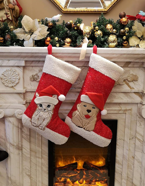 Load image into Gallery viewer, 20'' Cute Cat Christmas Stockings Embroidered Xmas Socks Holiday Party Pet Theme Gift for Kitty
