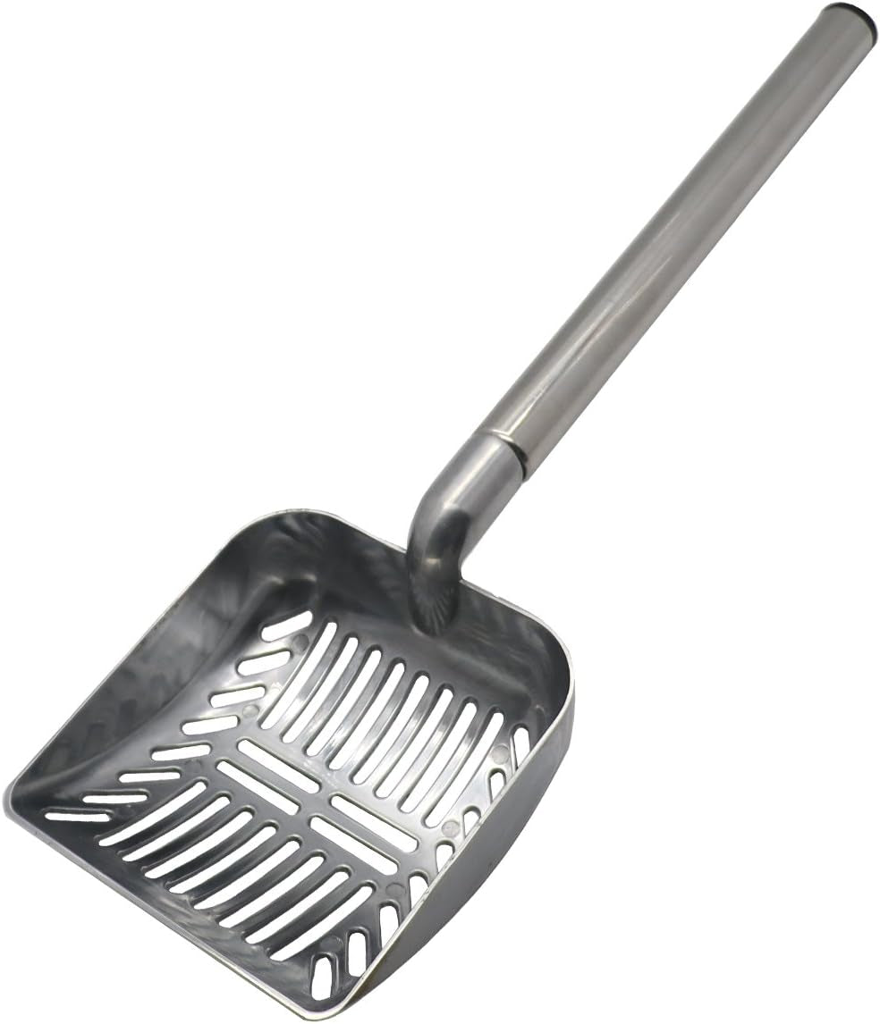 Cat Litter Scooper Metal Cat Litter Scoop Long Handle Cat Scoop Aluminum Litter Box Scooper Kitty Litter Scoop Non-Stick Stronger Large Cat Litter Sifter Scoop Manages Big Clumps of Multi-Cat Families