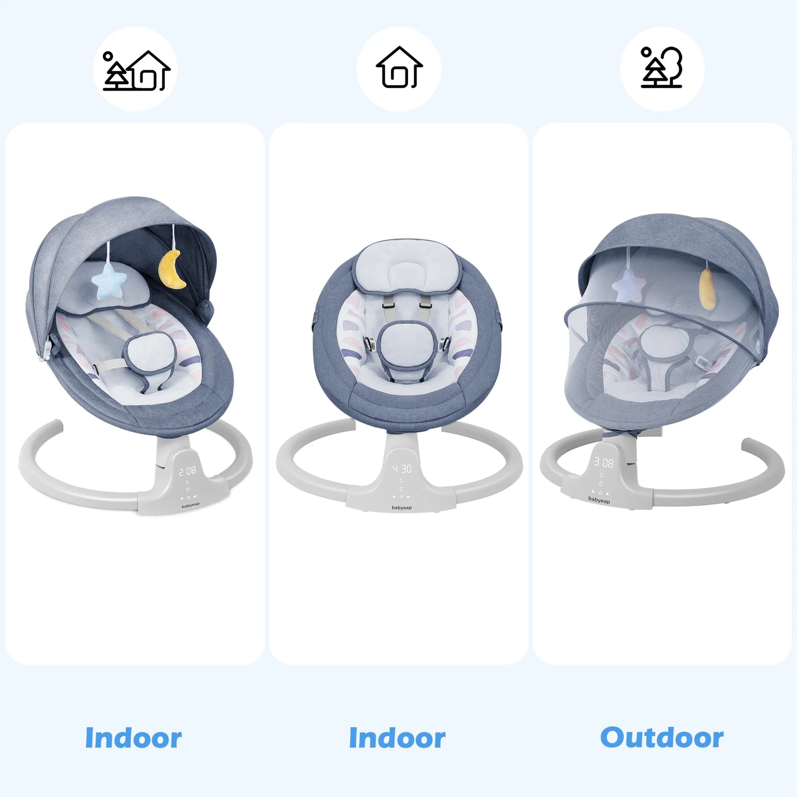 Baby Swing Para Bebés - Control Remoto Por APP Bluetooth, 5 Configuraciones De Velocidad, 10 Nanas, Enchufe USB (Azul)