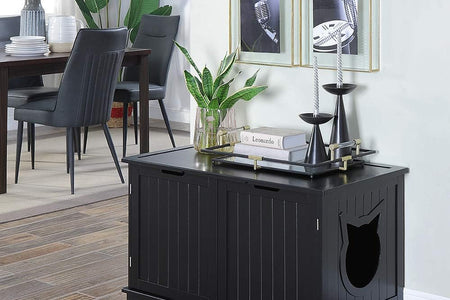 X-Large Designer Cat Washroom Storage Bench Cat Litter Box Enclosure Furniture Box House with Table, Big Enough for Automatic Litter Box or Two Litter Boxes.