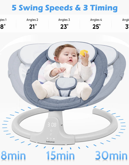Load image into Gallery viewer, Baby Swing Para Bebés - Control Remoto Por APP Bluetooth, 5 Configuraciones De Velocidad, 10 Nanas, Enchufe USB (Azul)
