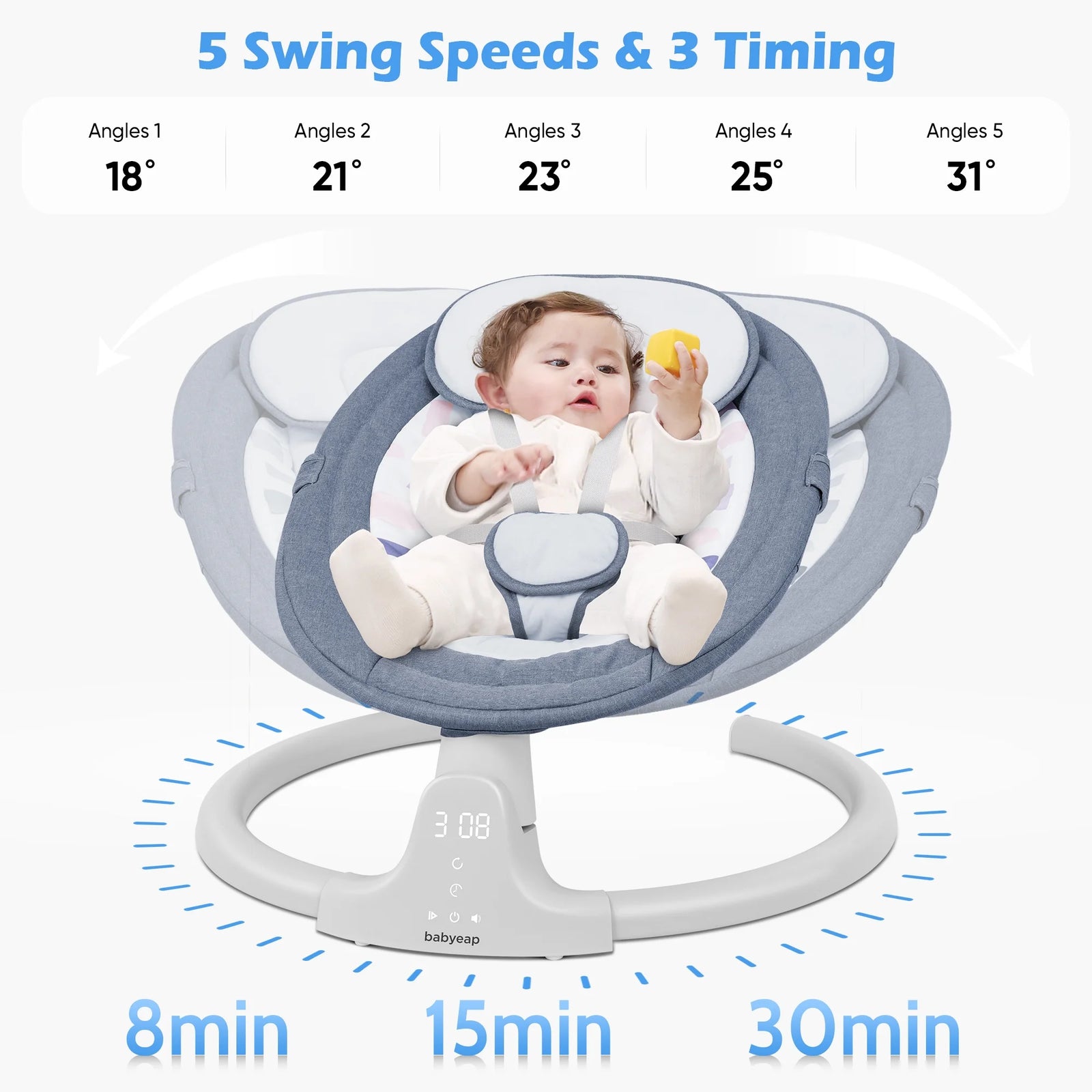 Baby Swing Para Bebés - Control Remoto Por APP Bluetooth, 5 Configuraciones De Velocidad, 10 Nanas, Enchufe USB (Azul)