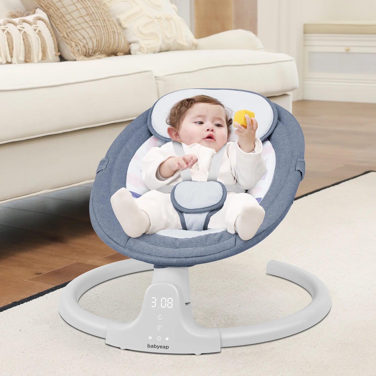 Baby Swing Para Bebés - Control Remoto Por APP Bluetooth, 5 Configuraciones De Velocidad, 10 Nanas, Enchufe USB (Azul)