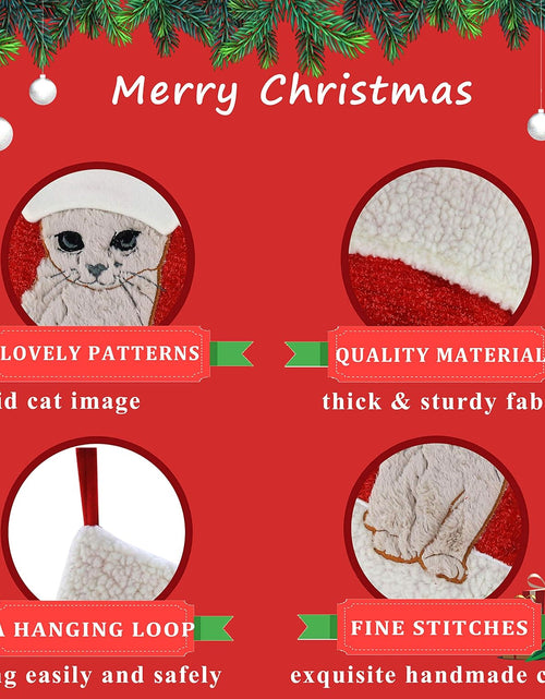 Load image into Gallery viewer, 20'' Cute Cat Christmas Stockings Embroidered Xmas Socks Holiday Party Pet Theme Gift for Kitty
