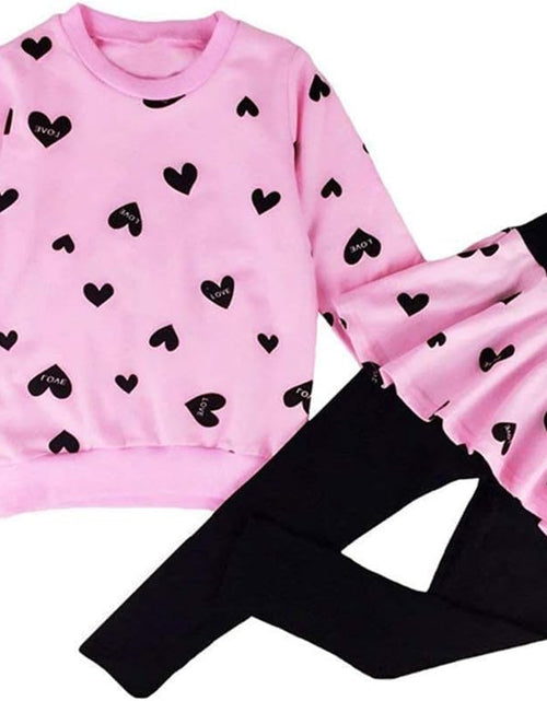 Load image into Gallery viewer, Little Girls Clothes Set Outfit Heart Print Fleece Sweatshirts Top and Leggings Set
