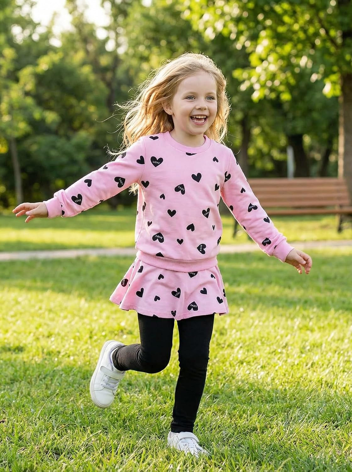 Little Girls Clothes Set Outfit Heart Print Fleece Sweatshirts Top and Leggings Set