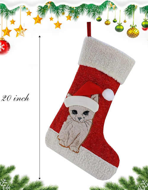 Load image into Gallery viewer, 20'' Cute Cat Christmas Stockings Embroidered Xmas Socks Holiday Party Pet Theme Gift for Kitty
