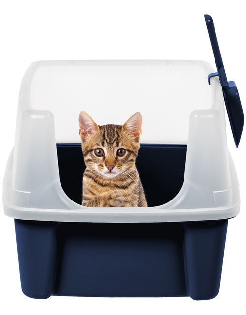 Load image into Gallery viewer, , High Sided Open Top Cat Litter Box with Scoop, Navy
