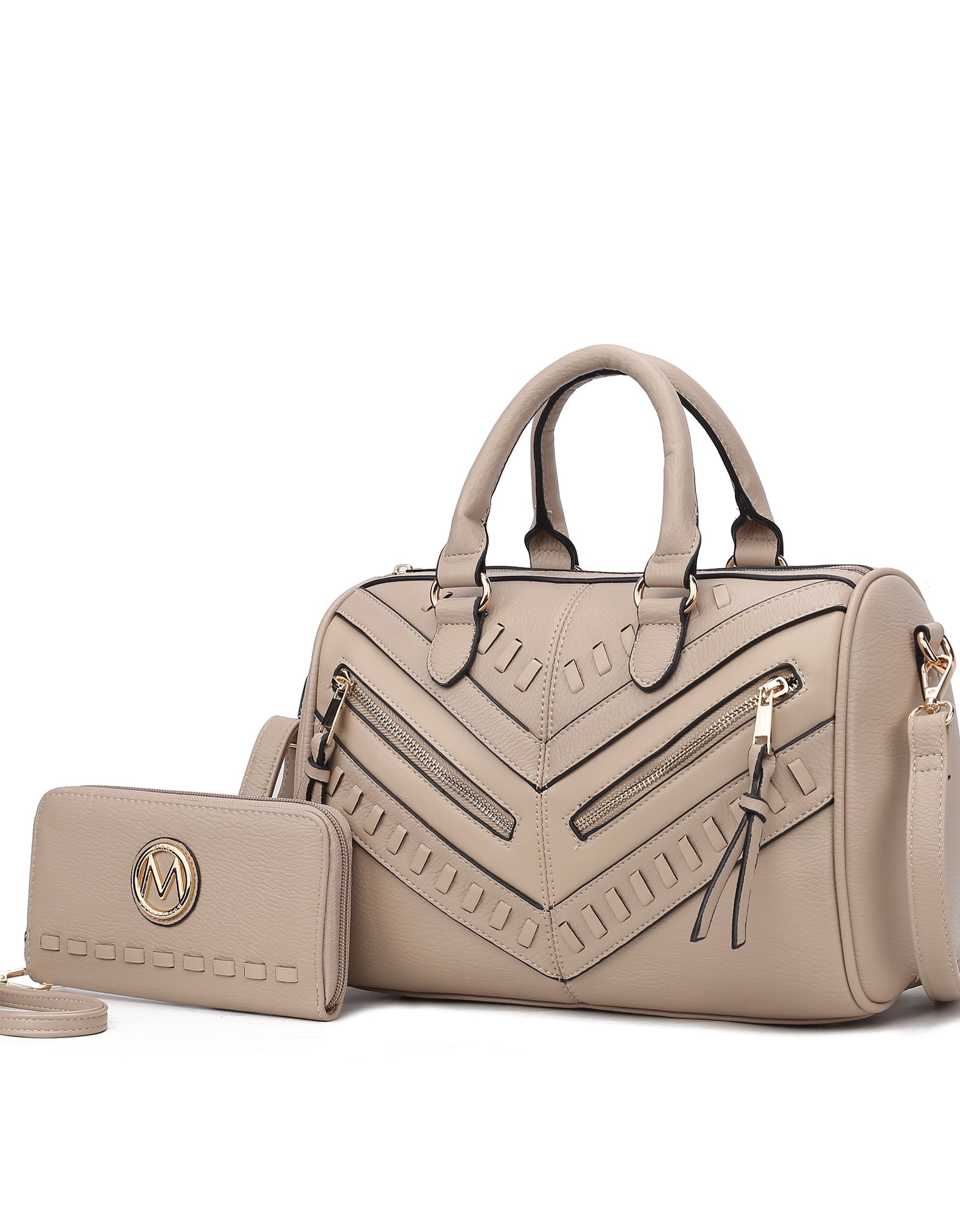 Lara Vegan Leather Women'S Satchel Bag, Elegant Designer Handbag & Wristlet Wallet 2 Pcs - Yellow