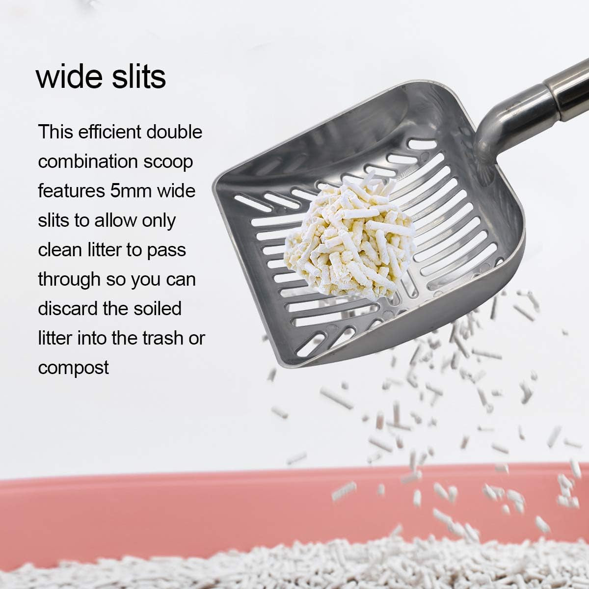 Cat Litter Scooper Metal Cat Litter Scoop Long Handle Cat Scoop Aluminum Litter Box Scooper Kitty Litter Scoop Non-Stick Stronger Large Cat Litter Sifter Scoop Manages Big Clumps of Multi-Cat Families