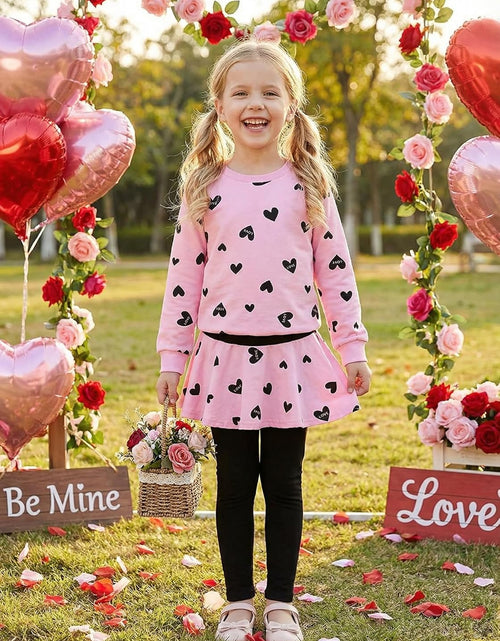 Load image into Gallery viewer, Little Girls Clothes Set Outfit Heart Print Fleece Sweatshirts Top and Leggings Set
