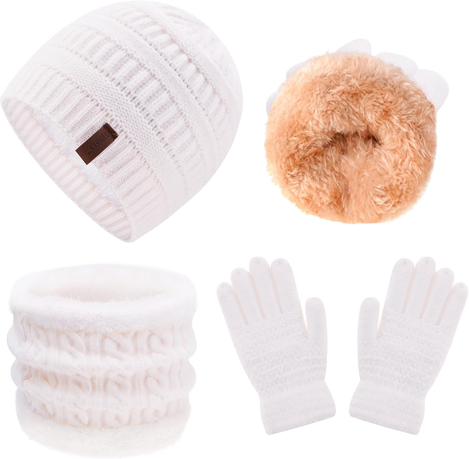 3Pcs Kids Winter Beanie Hat Scarf Gloves Set for 2-6-10-14 Years Old Boys Girls, Knit Thick Warm Fleece Lined Thermal Sets