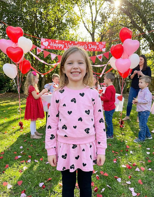 Load image into Gallery viewer, Little Girls Clothes Set Outfit Heart Print Fleece Sweatshirts Top and Leggings Set
