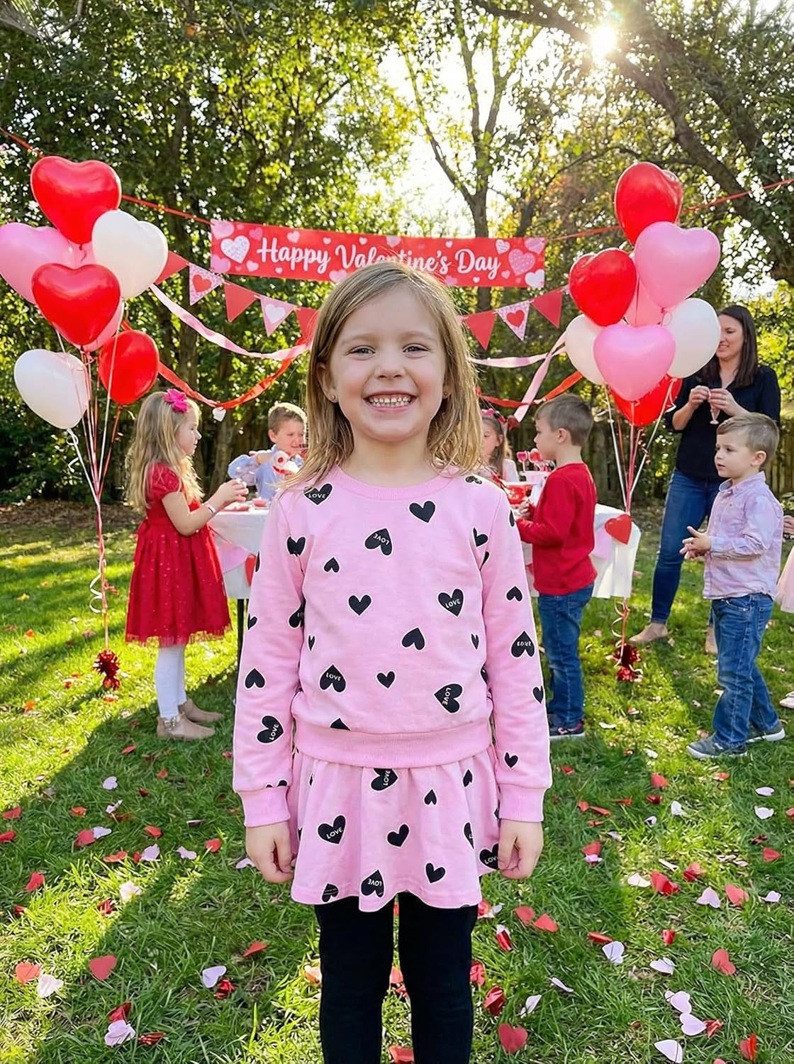 Little Girls Clothes Set Outfit Heart Print Fleece Sweatshirts Top and Leggings Set