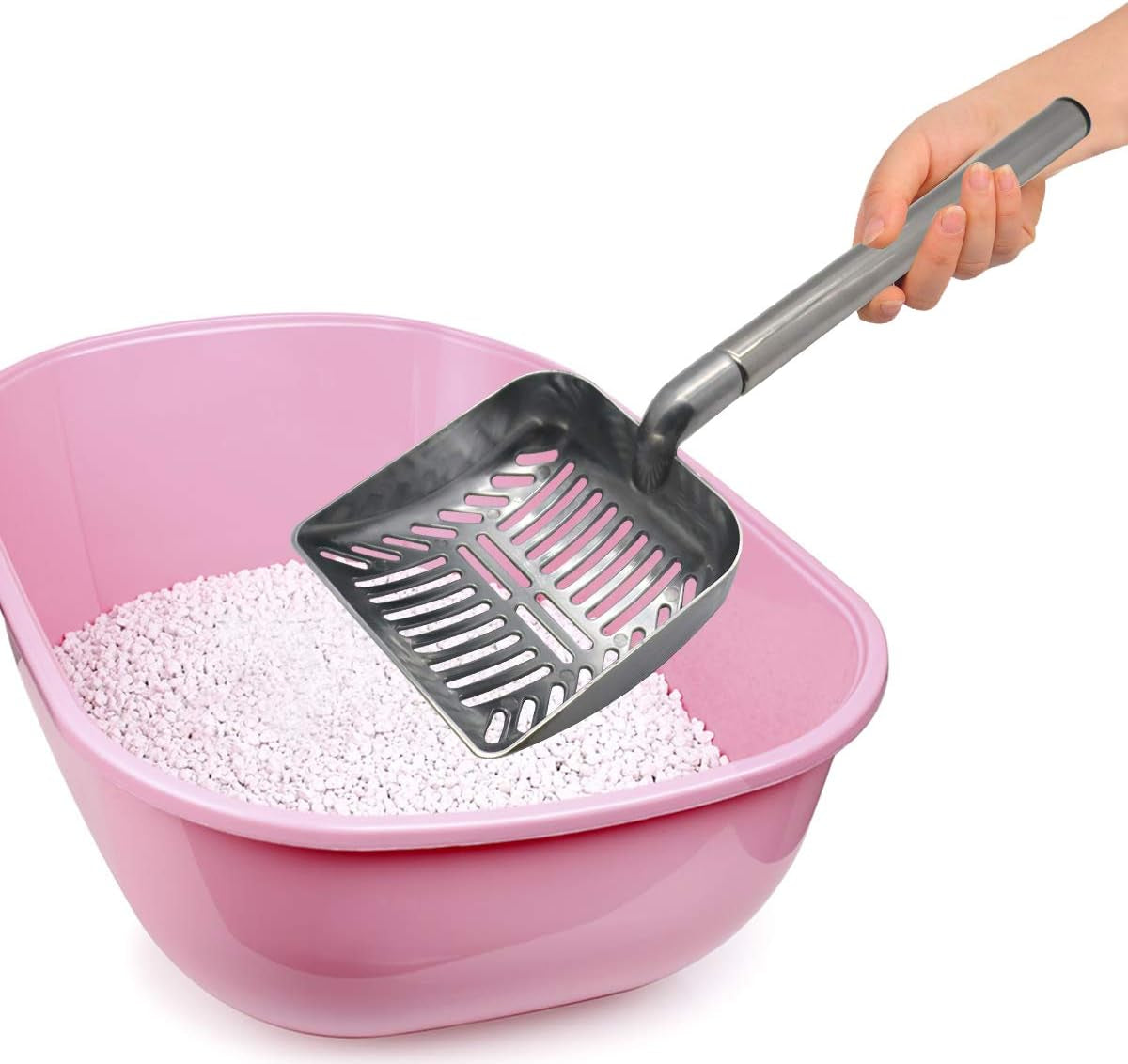 Cat Litter Scooper Metal Cat Litter Scoop Long Handle Cat Scoop Aluminum Litter Box Scooper Kitty Litter Scoop Non-Stick Stronger Large Cat Litter Sifter Scoop Manages Big Clumps of Multi-Cat Families