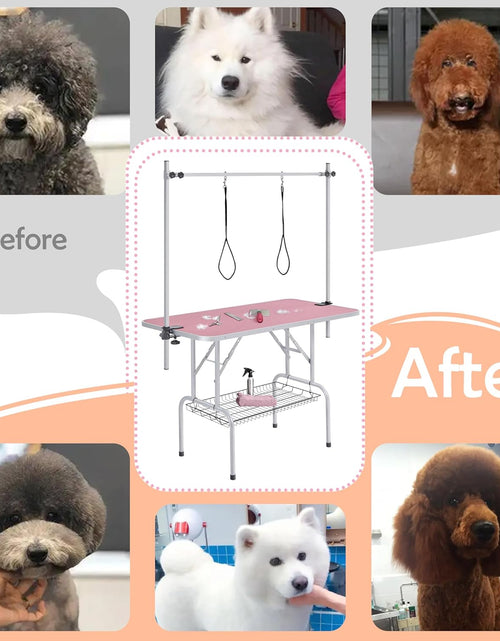 Load image into Gallery viewer, 46'' Pet Grooming Table for Large Dogs Adjustable Height - Portable Trimming Table Drying Table W/Arm/Noose/Mesh Tray Maximum Capacity up to 265Lb -Pink
