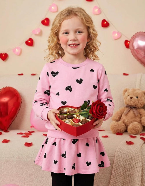 Load image into Gallery viewer, Little Girls Clothes Set Outfit Heart Print Fleece Sweatshirts Top and Leggings Set
