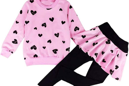 Little Girls Clothes Set Outfit Heart Print Fleece Sweatshirts Top and Leggings Set