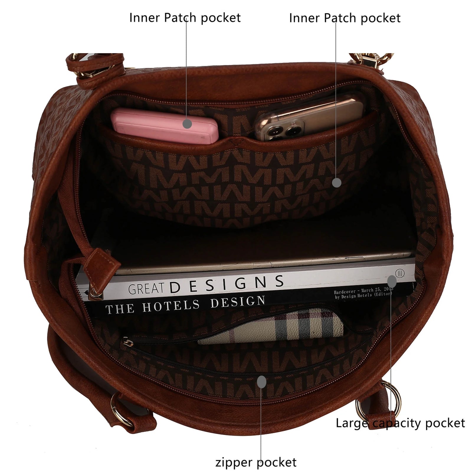 Bolso Tote Para Mujer by Mia K. Marimar Con Bolsa Y Muñequera, Conjunto De 4 Piezas - Marrón Chocolate
