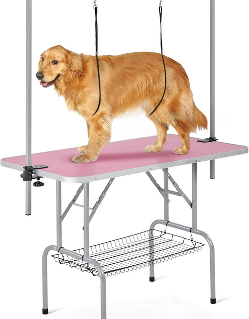 Load image into Gallery viewer, 46'' Pet Grooming Table for Large Dogs Adjustable Height - Portable Trimming Table Drying Table W/Arm/Noose/Mesh Tray Maximum Capacity up to 265Lb -Pink
